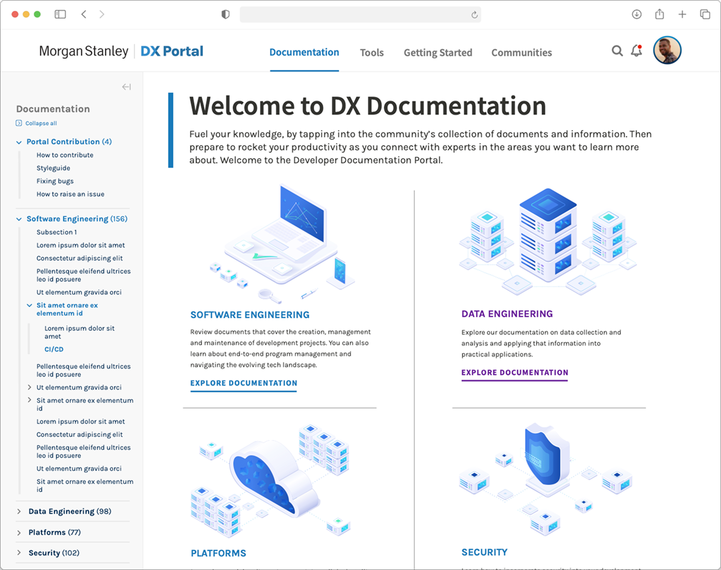 Documentation section organized by user roles and tasks